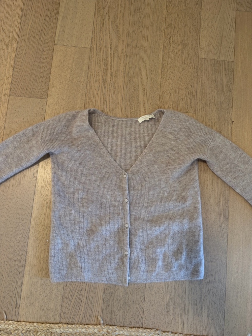 Sezane Button-Front V-Neck Cardigan in Light Taupe - Picture 2 of 4